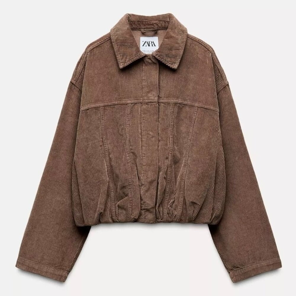 ZARA Corduroy Cropped Jacket - Brown - Women's Size L - 4365/270/730 NWT